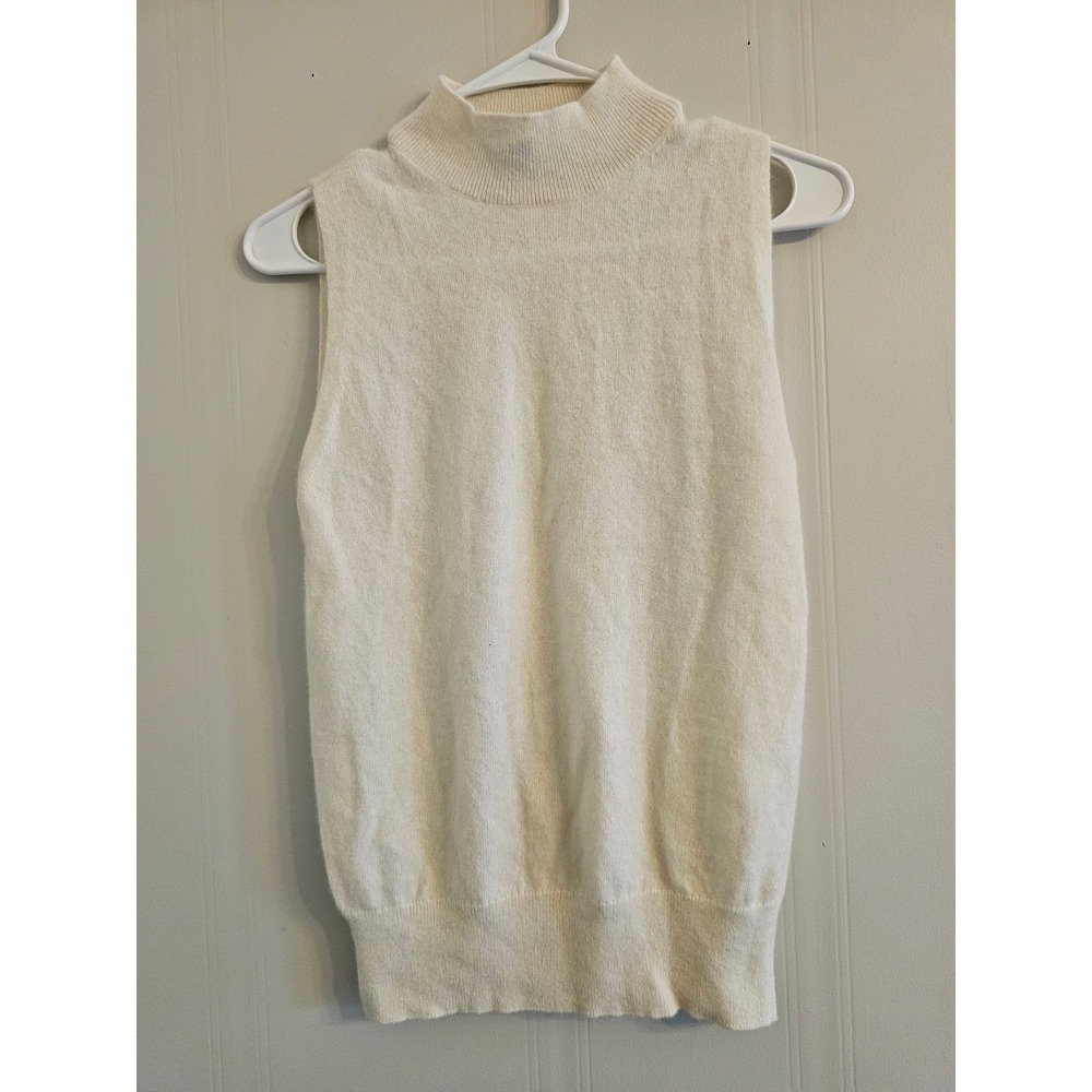 Ann Taylor Womens 100% Cashmere Sleeveless Mock Neck Sweater Vest ribbed Medium